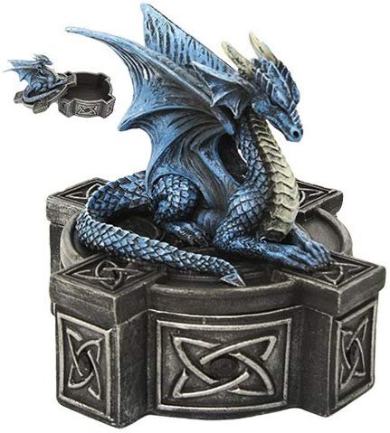 Pacific Giftware Anne Stokes Altar Drake Frost Blue Mystic Dragon Statue Celtic Cross Lidded Box
