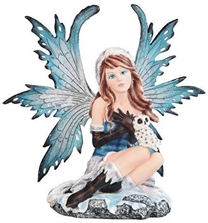 StealStreet SS-G-91863, Winter Blue Winged Fairy with Snow Owl Pet Decorative Figurine