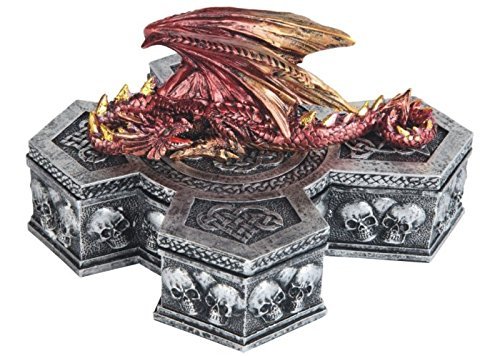 StealStreet SS-G-71498, 7 Inch Winged Dragon Cross Trinket Box, Red and Silver Color, 7",