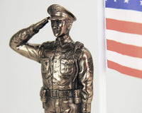 Police Officer Cold Cast Bronze Men In Blue Salute Stars and Stripes Honoring America's Finest Desktop Collectible Pen Holder