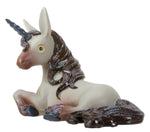 YTC Jupitar The Grey Unicorn Laying Down with Its Dark Blue Horn Figurine