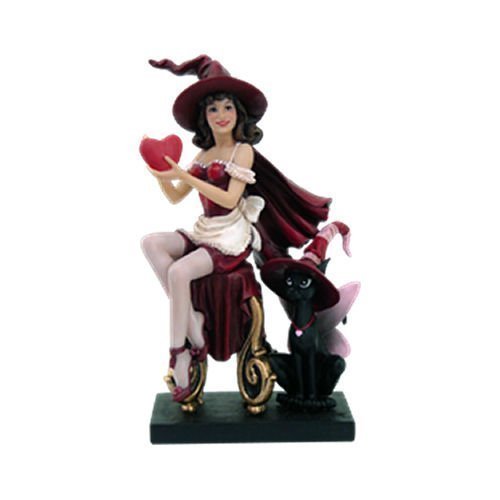 PTC Pacific Giftware Valentine's Day Witch with Black Kitty Cat Statue Figurine, 9" H