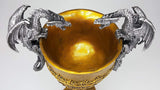 Pacific Giftware King Arthur's Fantasy Golden Chalice with Dual Dragon Wine Goblet Sculptural Decor