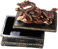 Oriental Fengshui Bronze Dragon Holding Orb Trinket Box