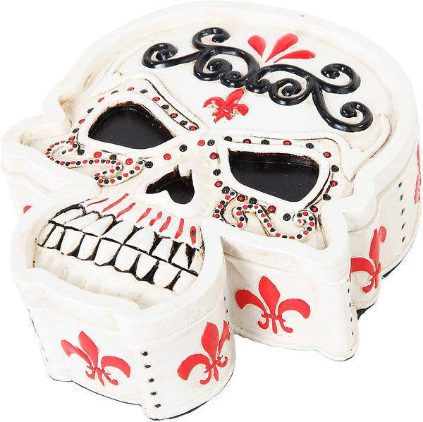 5.5 Inch White Day of The Dead Skull Jewelry/Trinket Box Figurine