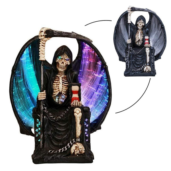 ABZ Brand Grim Reaper Crystal Ball Fiber Optic Statue Figurine Gothic Fantasy Sculpture