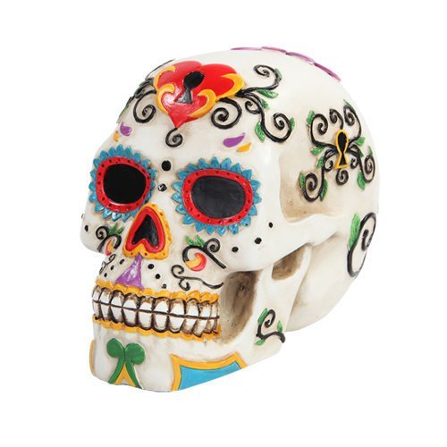 PTC 5.5 Inch Multicolor Patterned Day of The Dead Skull Statue Figurine