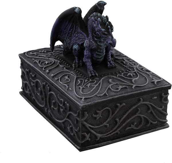 Black/purple Dragon Trinket Box - Scrolly Design