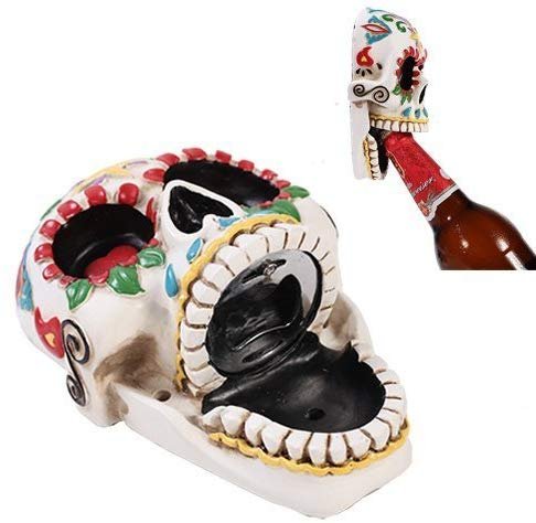 Day Of The Dead Skull Wall Mounted Bottle Opener Figurine Made of Polyresin