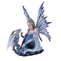 Snowflake Winter Fairy and White Leopard Dragon Mystical Statue Figurine