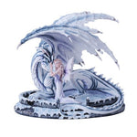 Large White Adoring Fairy With Blue Dragon Figurine Handpainted Resin