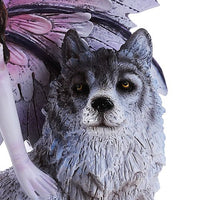 Pacific Giftware Purple Winged Fairy with Lone Wolf 10.5 Inch Collectible Figurine