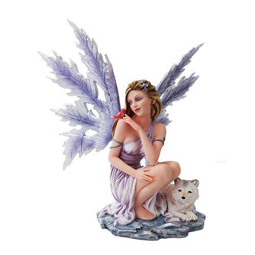 PTC 14 Inch Winter Snowflake Winged Fairy with Tiger Statue Figurine