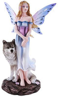 Pacific Giftware Butterfly Winged Fairy with Lone Wolf 9.5 Inch Collectible Figurine