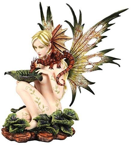 14.25 Inch Nude Winged Fairy with Dragon and Serpent Statue Figurine