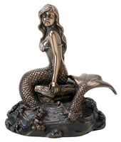 YTC Summit International Bronze Colored Ocean Mermaid on Rock with Tail in Water Figurine
