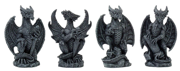 Small Collector Faux Stone Warrior Dragon Gargoyles Figurine Set of Four 4"Tall