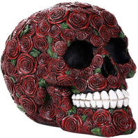 Pacific Giftware Decorative Ornate Red Roses Flower Skull Figurine Halloween Decor Collectible 4.75 Inches Tall