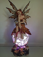 Autumn Fairie Sitting on Changing Color Led Orb Meadow Mushroom Fairy Statue