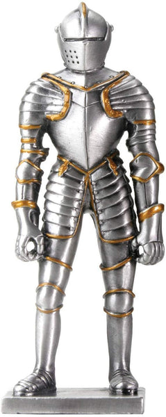 YTC 4 Inch Cold Cast Resin Silver Italian Knight Armor Figurine
