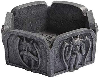 5.13 Inch Gargoyle Embellished Hand Painted Resin Ashtray, Gray