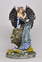 Gothic Feather Winged Fairy Sitting in Goblin Tree Statue Figurine