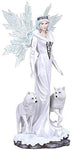 ABZ Brand Large Fantasy White Frozen Queen Winged Fairy with Wolves on Ice Rock Figurine - 21.5 inches Tall