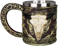 Bull Skull Mug Longhorn 11oz Resin Coffee Mug with Stainless Steel Insert