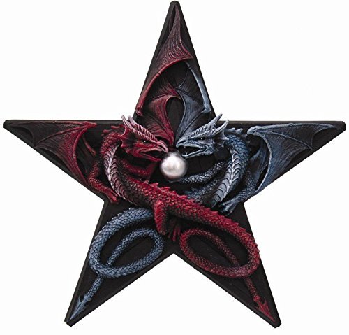 11 Inch Fire and Ice Dragons Pentagram Wall Plaque Statue Figurine