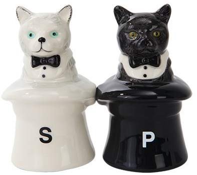 CATS IN HATS CERAMIC MAGNETIC SALT PEPPER SHAKERS