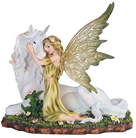 StealStreet SS-G-91851, 7 Inch Green Fairy Kneeling with White Unicorn Statue Figurine, 7"