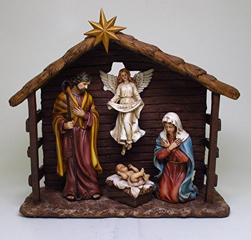 13.75 Inch Holy Family in Nativity Stable Resin Statue Figurine