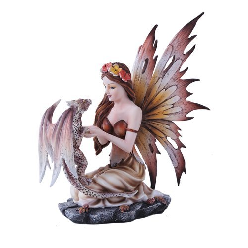 Autumn Fairy and Leapard Dragon Mystical Statue Figurine Fall Leaves