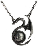 Masada Jewelry, Pewter Dragon with Man Skull Pendant Necklace