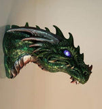 Pacific Giftware Medieval Times Green Dragon Wall Plaque with LED Illuminated Eyes Sculpture Plaque Home Decor
