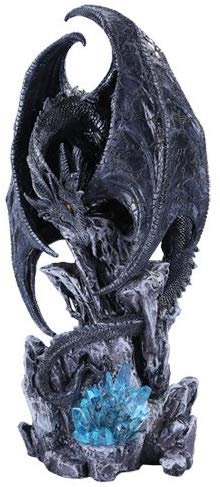 Pacific Giftware Large Dark Age Black Dragon w/LED Light Blue Crystal Rock 18" h