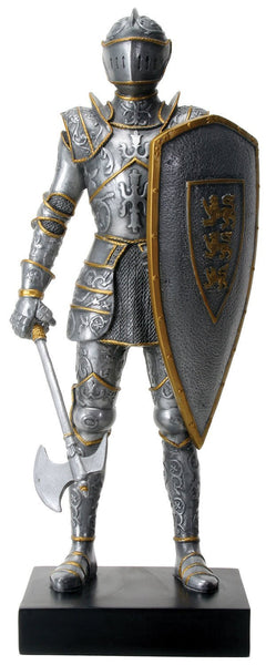 YTC 12" Silver Tone Royal Knight with Gold Tone Details Statue Display