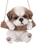 Pacific Giftware Realistic Shih Tzu Puppy Hanging from Branch Rope Hanger Statue