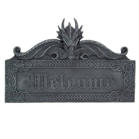 Medieval Gothic Guardian Dragon Welcome Plaque Door Greeting Wall Decorative Sculpture