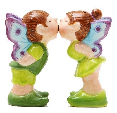 Boy and Girl Fairy Couple Ceramic Magnetic Salt and Pepper Shaker Set Decor Gift