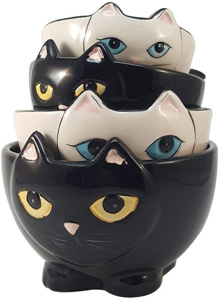 Pacific Giftware Adorable Ceramic Black and White Cats Nesting Measuring Cup Set of 4 Creative Kitchen Decor