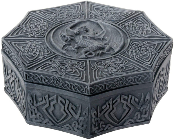 4.75"(L) X 4.75"(W) X 2"(H) Dragon Themed Octagonal Celtic Box