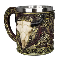 Bull Skull Mug Longhorn 11oz Resin Coffee Mug with Stainless Steel Insert
