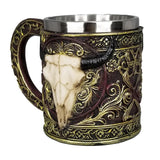 Bull Skull Mug Longhorn 11oz Resin Coffee Mug with Stainless Steel Insert