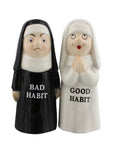 Good Bad Habits Nun Pair 4 Inch Ceramic Magnetic Salt and Pepper Shaker Set Fun Novelty Gift