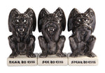 Gothic Gargoyles See Hear Speak no Evil Ceramic Salt Pepper Shakers And Toothpick Holder Attractives Trio!