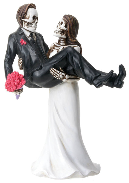 YTC Bride Carrying Groom Skeleton Face Wedding Couple Statue Figurine