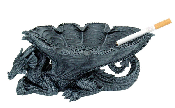 PTC 8.25 Inch Dragon Shaped Figurine Hand Painted Resin Ashtray, Blue