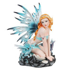 PTC Blue Ice Fairy Sitting with Baby Dragons Mystical Statue Figurine