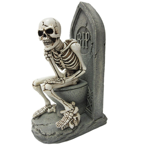 Pacific Trading Skeleton Toilet Thinker Pose Resin Figure - Handpainted Stone & Bone Details